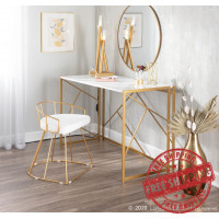 Lumisource OFD-FOLIA AUW Folia Contemporary Desk in Gold Metal and White Wood